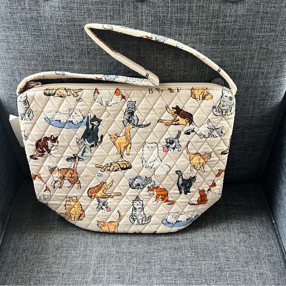 NWT Vera Bradley A Cat’s Life Slouchy Bucket Shoulder Bag. Cream cotton. - Picture 7 of 11
